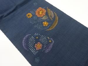 手織り紬汕頭相良刺繍花模様名古屋帯